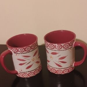Temp-tations By Tara Mugs 16 oz Old World Cranberry Red Coffee Tea Cup Set of 2